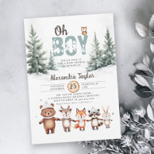 Woodland Animals Rustic Winter Boy Baby Shower