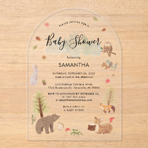 Woodland Animals Script Baby Shower Acrylic Invitations
