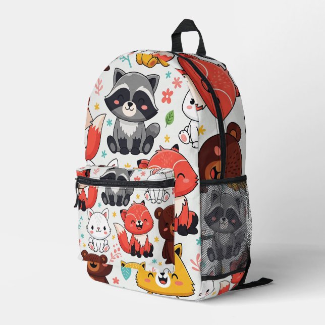 Woodland Animals Seamless  Printed Backpack (Back Corner Right)