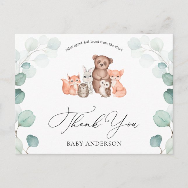 Woodland Animals Shower by Mail Thank You Postcard (Front)