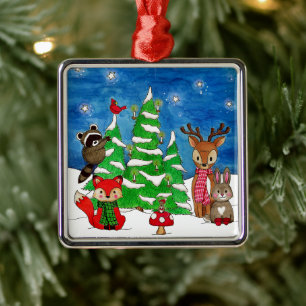 Woodland Animals Silent Night Metal Tree Decoration