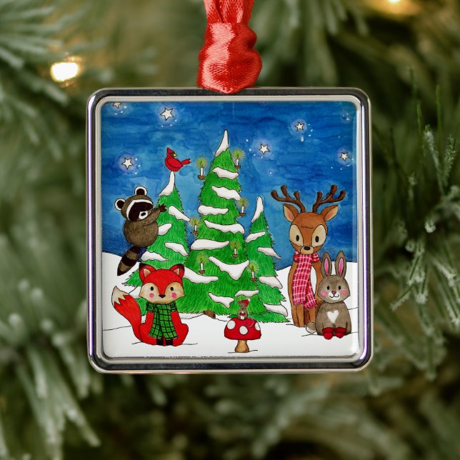Woodland Animals Silent Night Metal Tree Decoration (Tree)