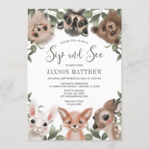 Woodland animals Sip and See meet baby boy Invitation