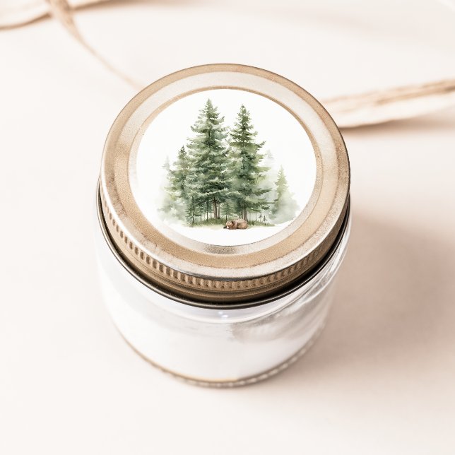 Woodland Animals | Sleepy Bear Baby Shower Favour Classic Round Sticker (Creator Uploaded)