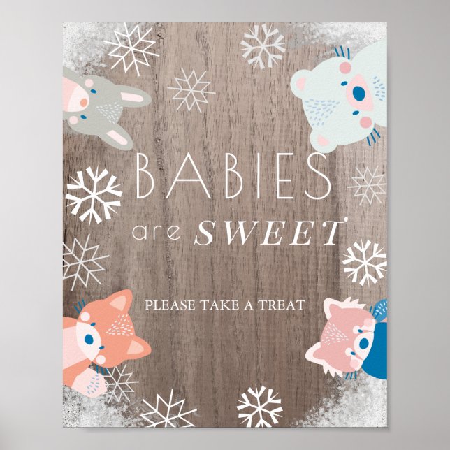 Woodland Animals Snow Baby Shower Sweet Treat Sign (Front)