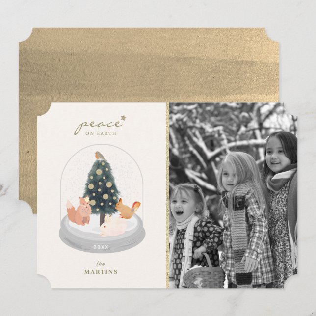 Woodland Animals Snow Globe Photo Christmas Card (Front/Back)