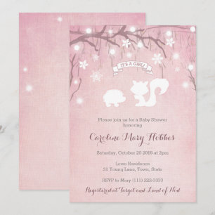 Woodland Animals Snow Scene Baby Shower for Girl Invitation