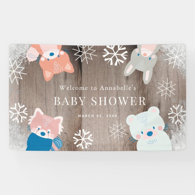 Woodland Animals Snowflake Baby Shower Welcome Banner (Horizontal)