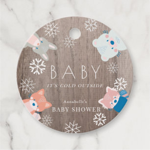 Woodland Animals Snowflake Wood Pink Baby Shower Favour Tags