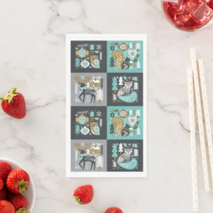 Woodland Animals Snowflakes Scandinavian Christmas Napkin