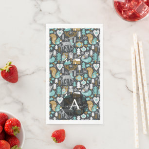 Woodland Animals Snowflakes Scandinavian Christmas Napkin