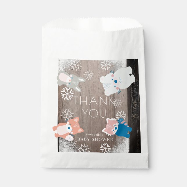 Woodland Animals Snowflakes Wood Favour Bags (Front)