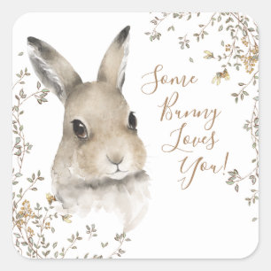 Woodland Animals Some Bunny Loves You Script Square Sticker