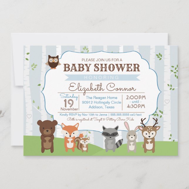 Woodland Animals Spring or Summer Baby Shower Invitation (Front)