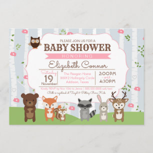 Woodland Animals Spring or Summer Girl Baby Shower Invitation