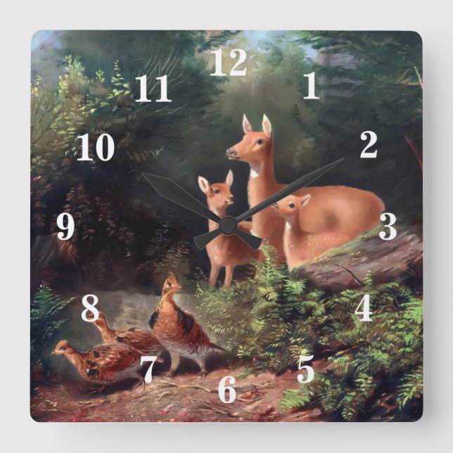 Woodland Animals Square Wall Clock (Front)