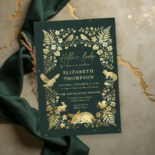 Woodland Animals Storybook Forest Gold Baby Shower Invitation