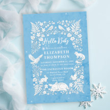 Woodland Animals Storybook Winter Blue Baby Shower