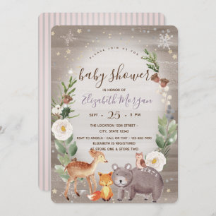 Woodland Animals Striped Baby Shower Invitation