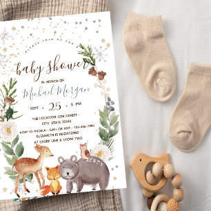 Woodland Animals Stripes Baby Shower Invitation