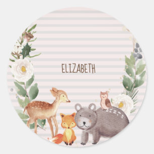 Woodland Animals Stripes     Classic Round Sticker