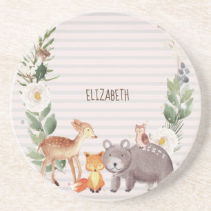 Woodland Animals Stripes Coaster
