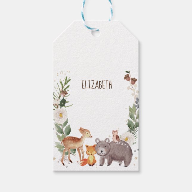 Woodland Animals Stripes  Personalised  Gift Tags (Front)