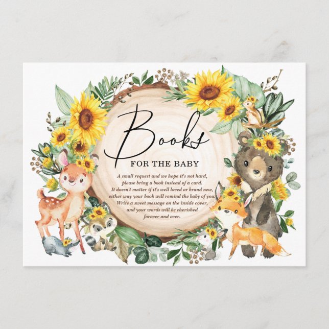 Woodland Animals Sunflower Greenery Books for Baby Enclosure Card (Front)