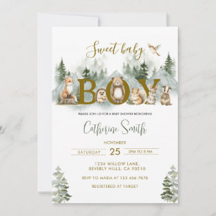  Woodland Animals Sweet Baby Boy Baby Shower Invitation