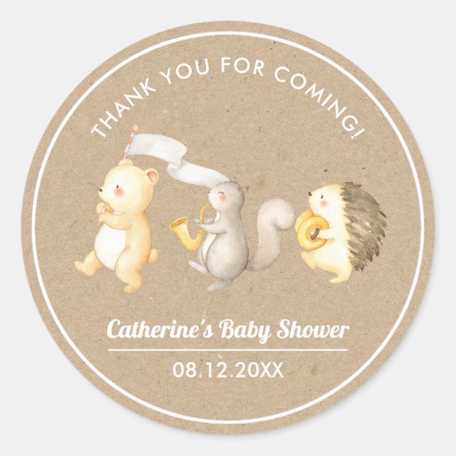 Woodland Animals Thank You Baby Shower Classic Round Sticker (Front)