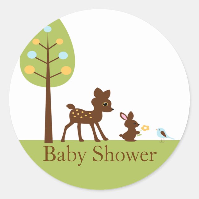 Woodland Animals Thank You Baby Shower Sticker (Front)