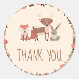 Woodland Animals Thank You Classic Round Sticker