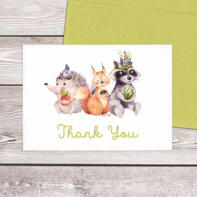 Woodland Animals Thank You Flat Note Card (Creator Uploaded)