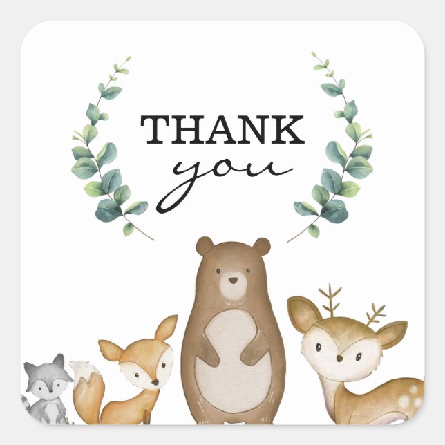 Woodland Animals Thank You Stickers (Front)
