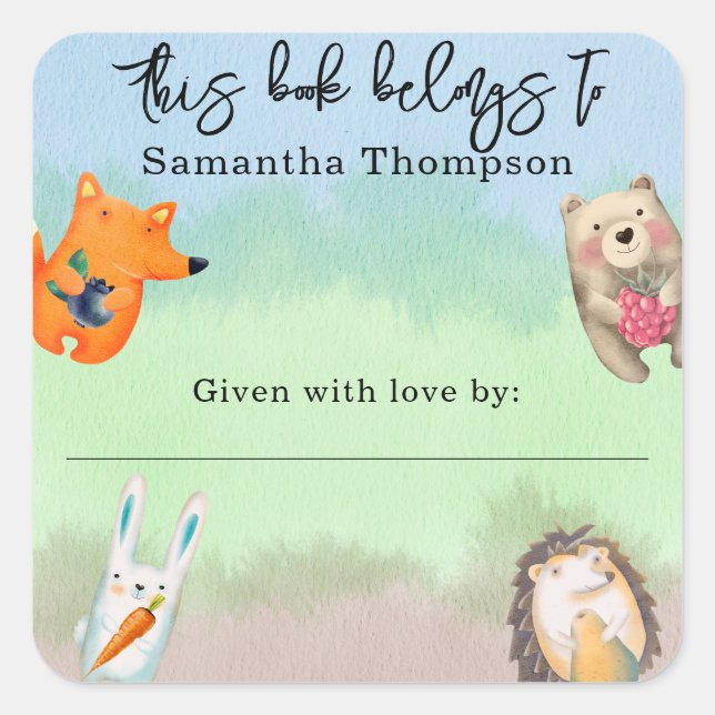 Woodland animals - this book belongs to square sticker (Front)