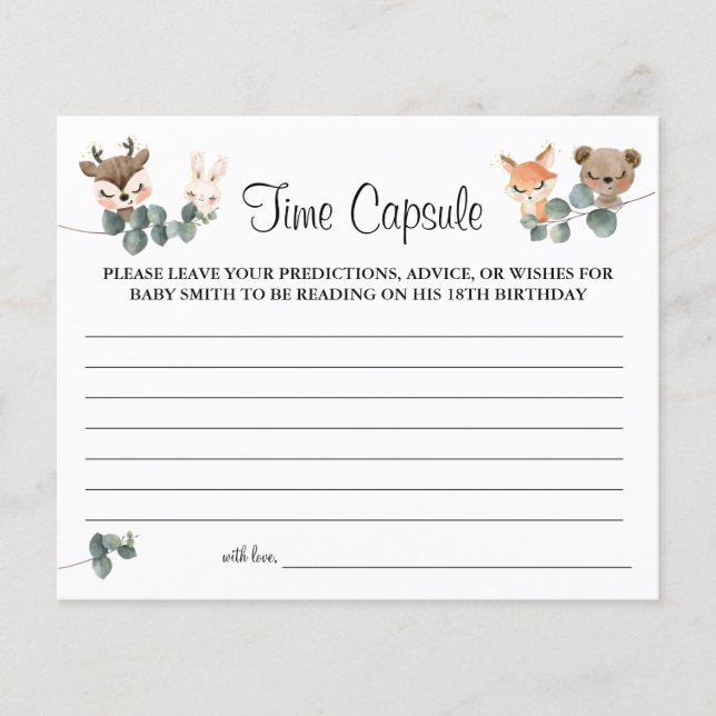 Woodland animals Time capsule advice for baby card (Front)