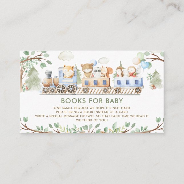 Woodland Animals Train Greenery Books for Baby Enclosure Card (Front)
