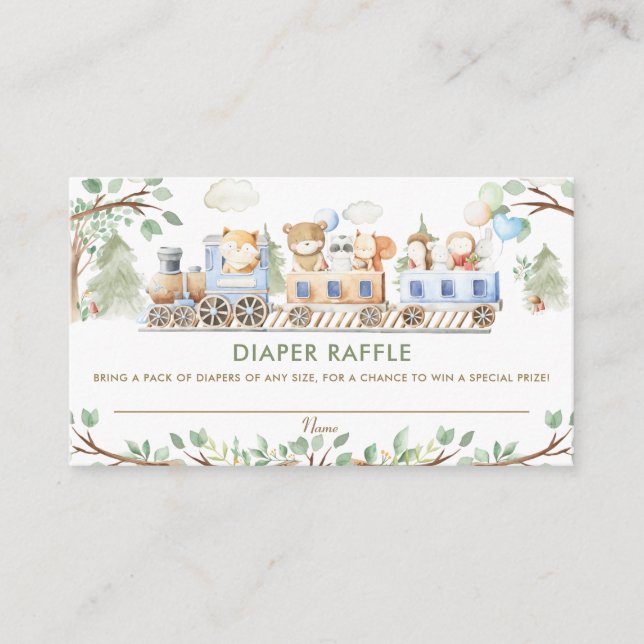Woodland Animals Train Greenery Diaper Raffle  Enclosure Card (Front)