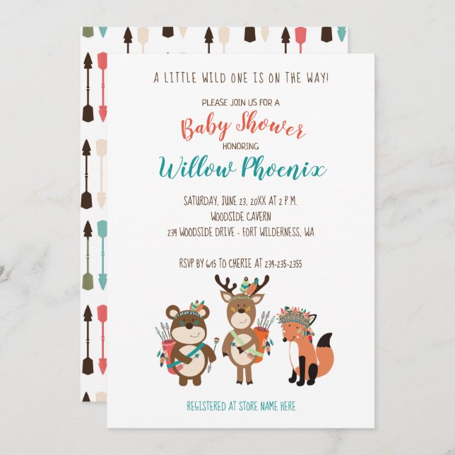 Woodland Animals Tribal Boho Baby Shower Invite (Front/Back)
