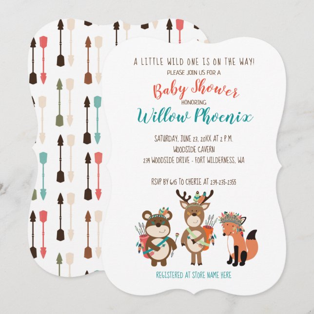 Woodland Animals Tribal Boho Baby Shower Invite (Front/Back)