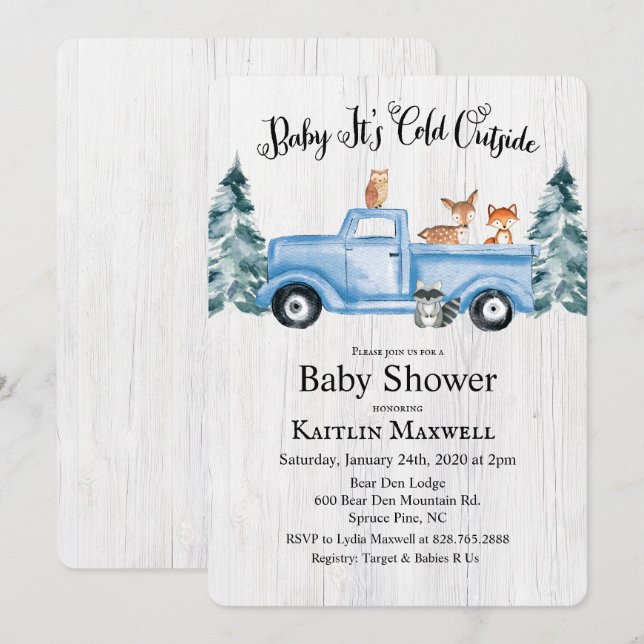 Woodland Animals Truck Baby Shower Invitation (Front/Back)