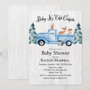 Woodland Animals Truck Baby Shower Invitation