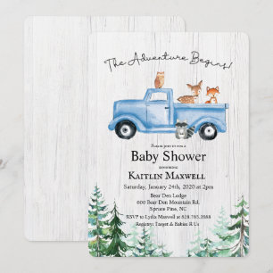 Woodland Animals Truck Baby Shower Invitation