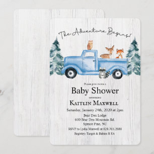 Woodland Animals Truck Baby Shower Invitation