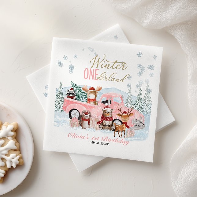 Woodland Animals Truck ONEderland 1st Birthday Napkin (Creator Uploaded)