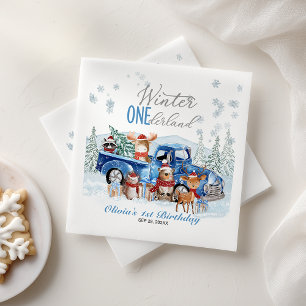 Woodland Animals Truck ONEderland 1st Birthday Napkin