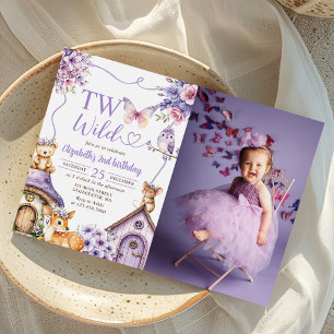 Woodland Animals Two Wild 2nd Birthday Photo Invitation