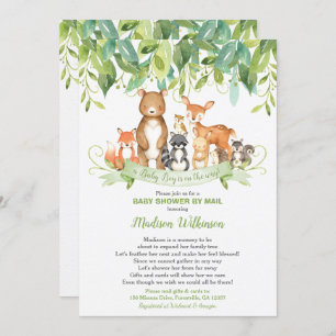 Woodland Animals Virtual Baby Shower Mail Greenery Invitation