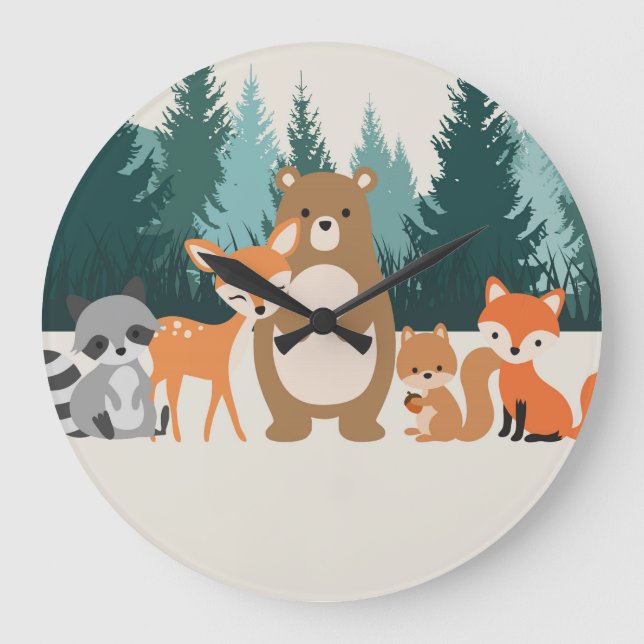 Woodland animals wall clock (Front)