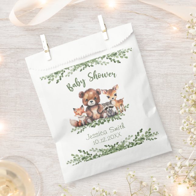 WOODLAND ANIMALS WATERCOLOR BABY SHOWER FAVOUR BAGS (Clipped)
